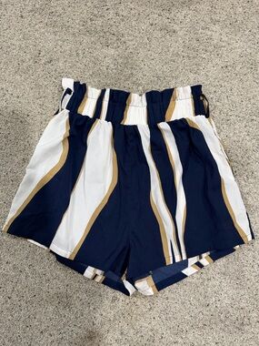 Women’s Navy Gold & White striped Elastic Waist Shorts